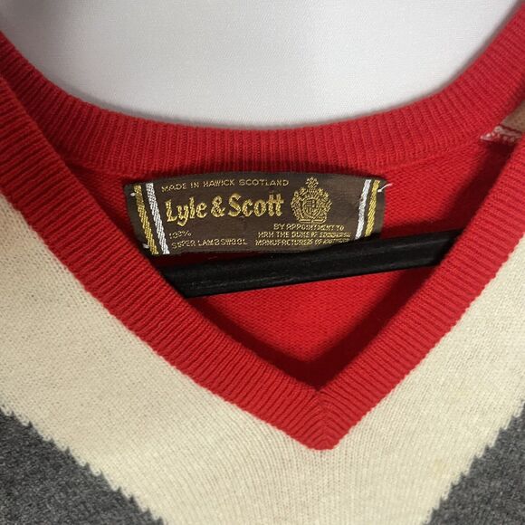 Lyle & Scott Sweater Men Size 42 Red V Neck Pullover Color Block Super Lambswool - Picture 4 of 10
